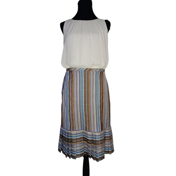 AKRIS PUNTO Colorful 100% Silk Skirt 10 Pleated Ruffle Striped‎ Event Career - Picture 16 of 16